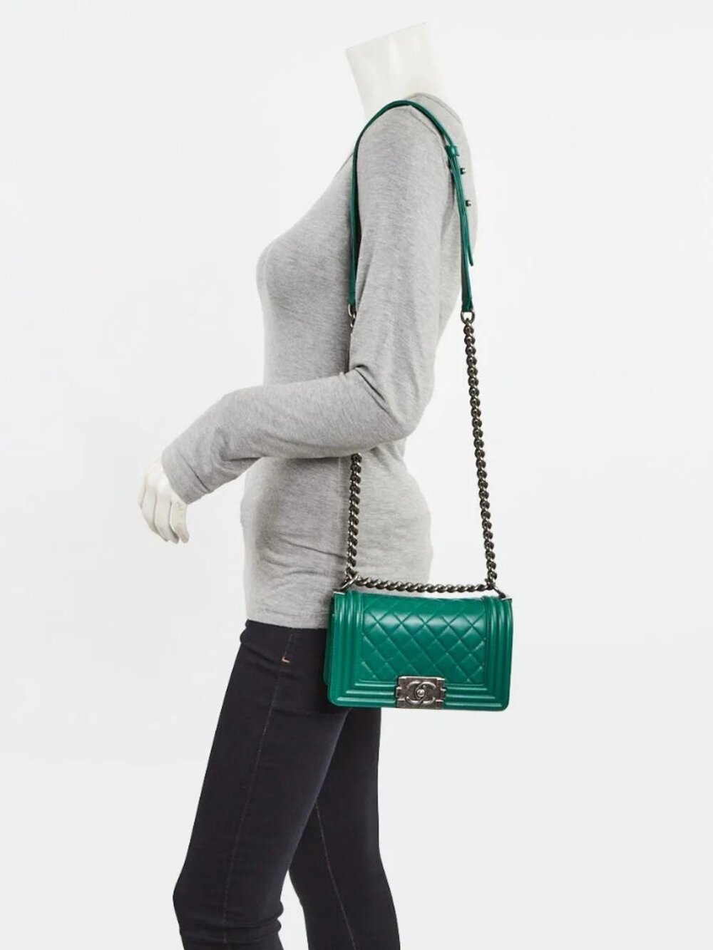 Chanel Green Quilted Lambskin Leather Small Boy Bag